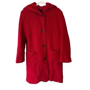 Gerry Weber Edition Red Hooded 100% Virgin Wool Trench Coat Size S M Winter